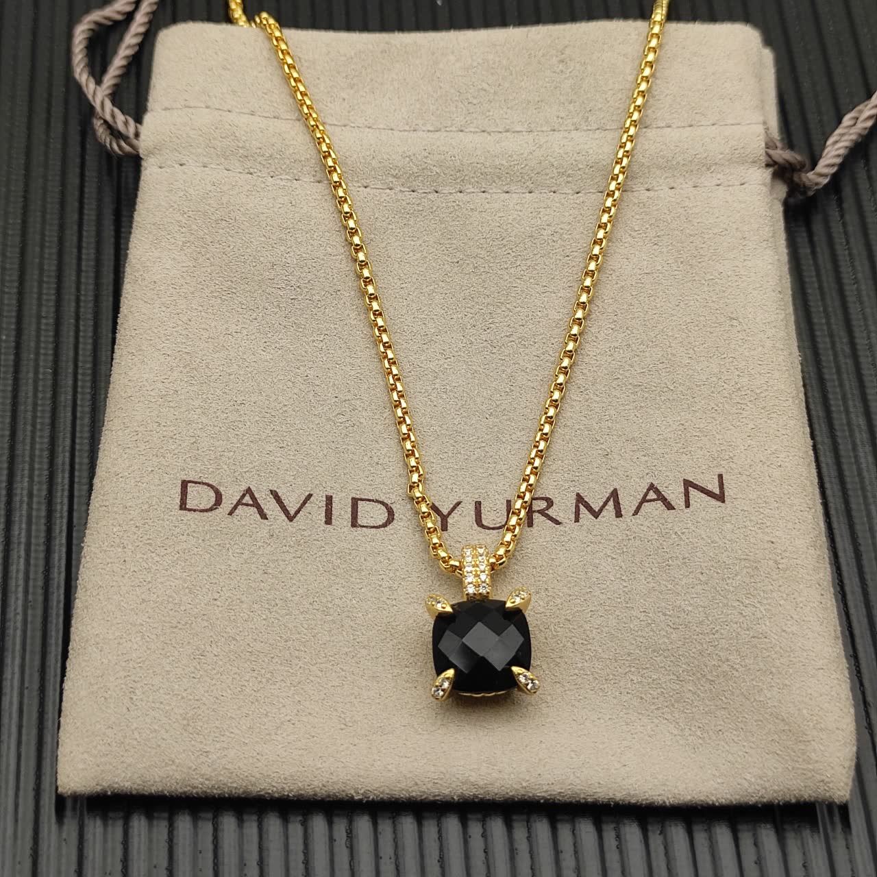David Yurman Black Onyx and Diamond Cable Collectibles Pendant Necklace
